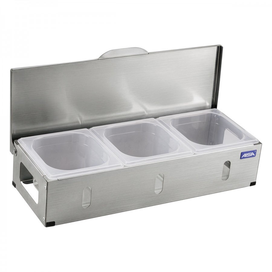 Condimentadora Pizzarola Inox 3 Cubas Acrílico Tampa Reta  - Aisa